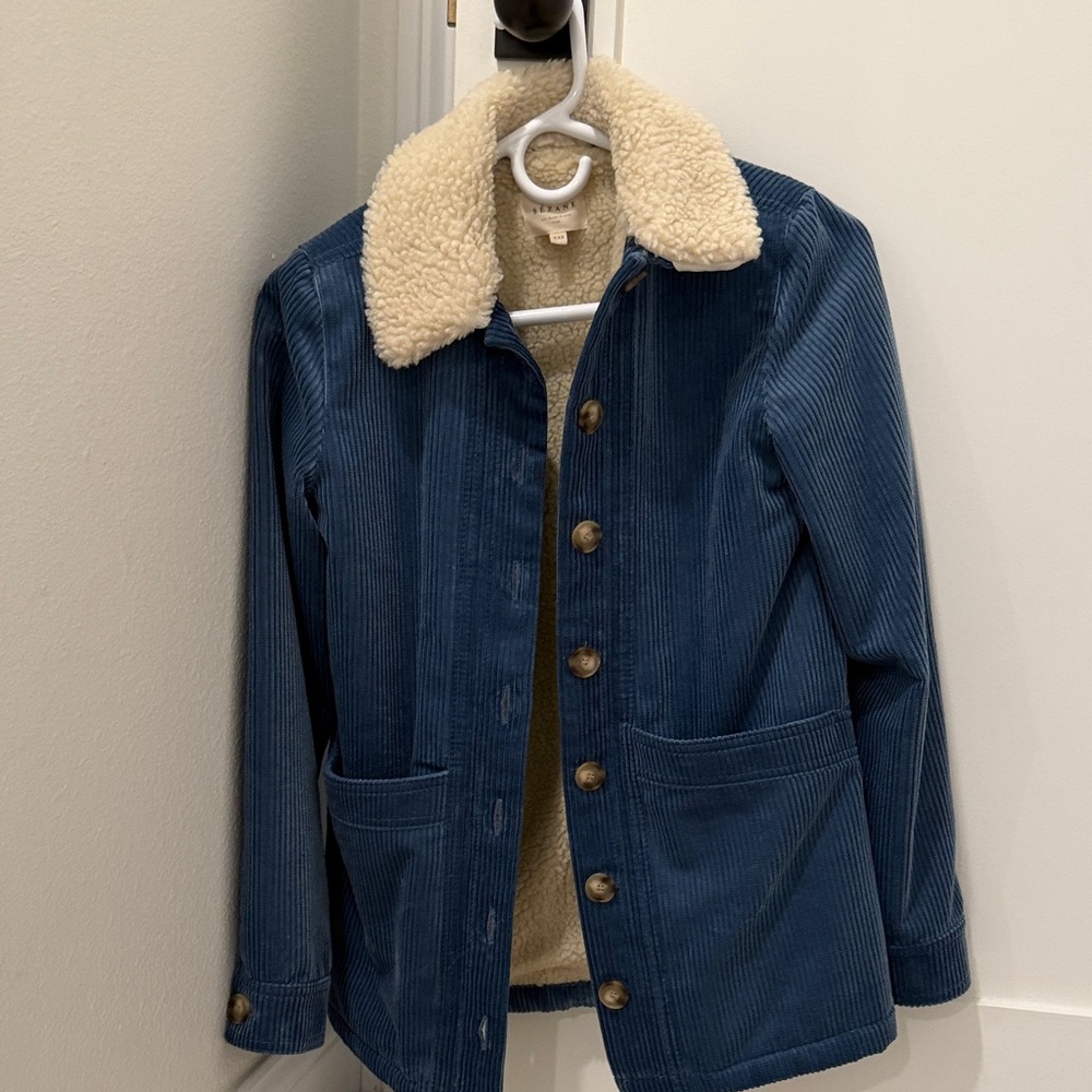Sézane Will Vintage Blue Corduroy Jacket with Sherpa Collar